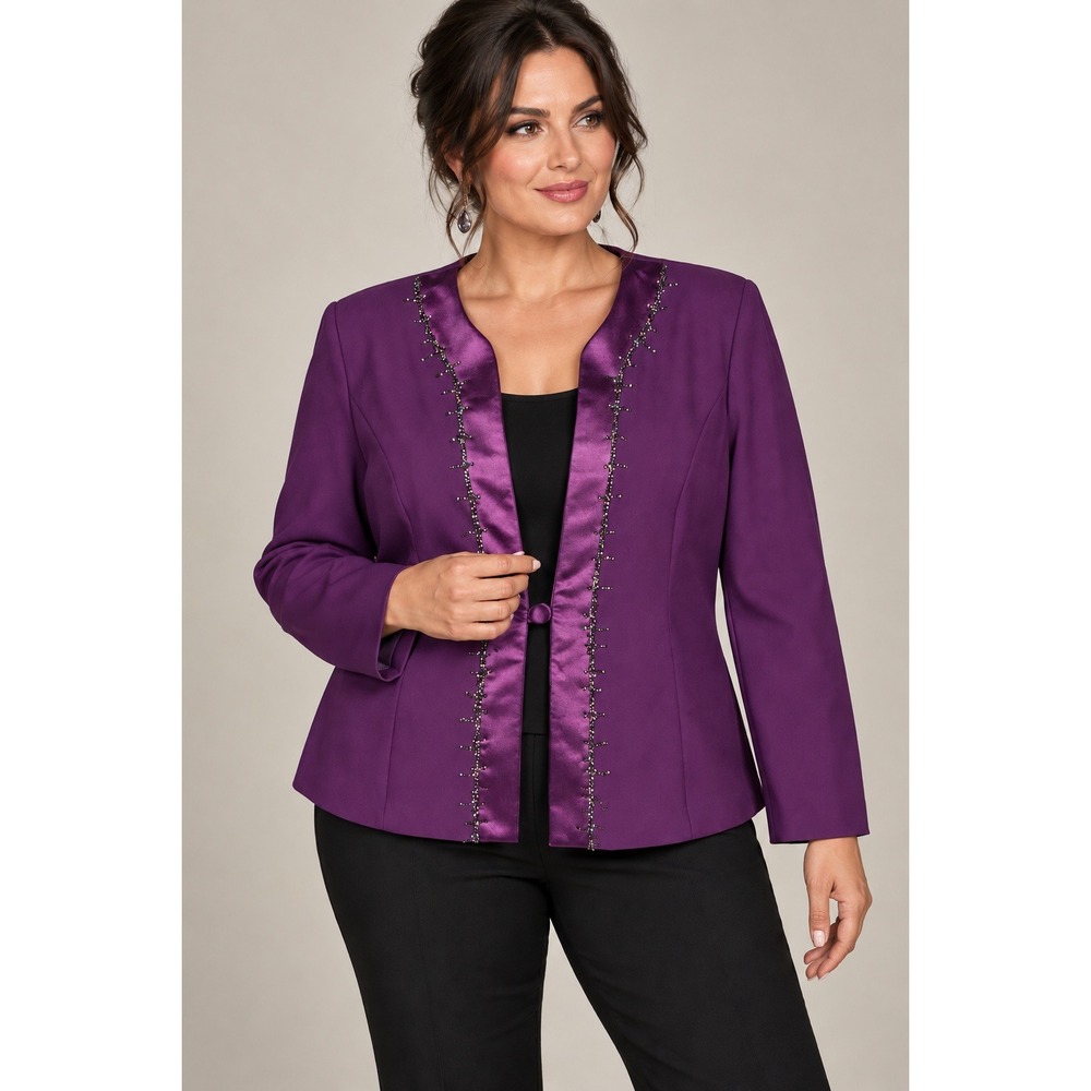 Purple Beaded Satin Trim Evening Jacket Size 16 Formal Wedding Guest